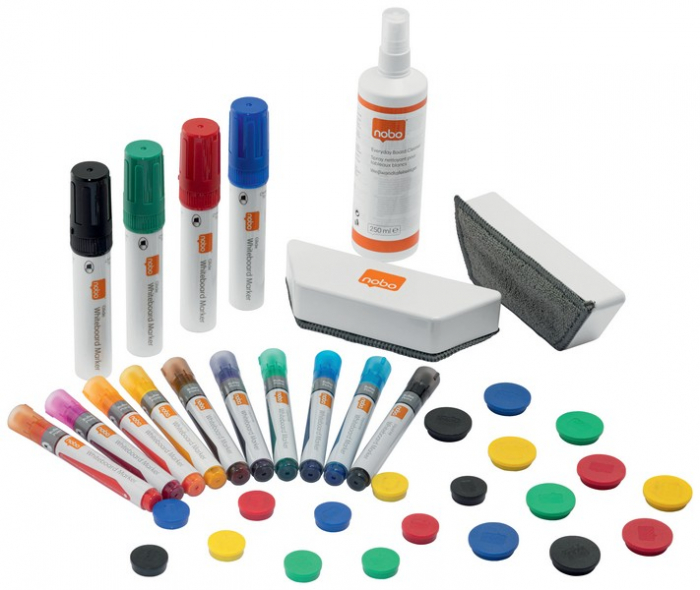 Kit accesorii NOBO Move & Meet, pentru sistemul mobil, include 14 markere, 20 magneti, 2 bureti si spray de curatare 250 ml [2]