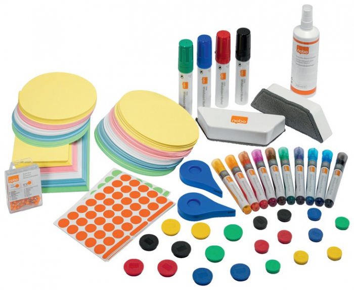 Kit accesorii NOBO Move & Meet, pentru sistemul mobil, include peste 1900 accesorii, printre care 14 markere, 20 magneti, 2 bureti, piuneze si spray de curatare 250 ml [2]