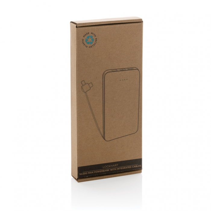 Powerbank 10.000 mAh din plastic reciclat RCS, cabluri integrate – Lockhart [12]