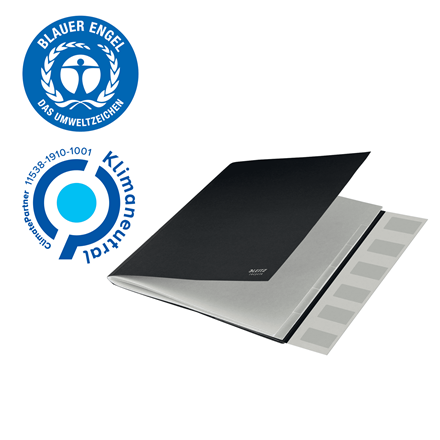Mapa cu separatoare Leitz Recycle, carton, 100% reciclat, certificare Blue Angel, reciclabil, A4, 6 separatoare, negru [6]