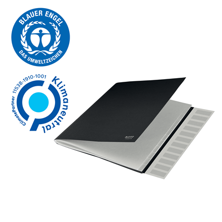 Mapa cu separatoare Leitz Recycle, carton, 100% reciclat, certificare Blue Angel, reciclabil, A4, 12 separatoare, negru [3]