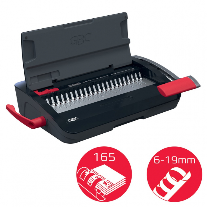 Masina de indosariat GBC CombBind CB12, manuala, cu spire din plastic, A4, 12/165 coli, negru-argintiu [3]