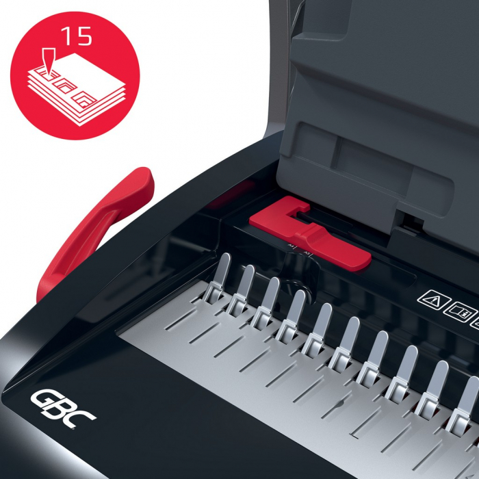 Masina de indosariat GBC CombBind CB15, manuala, cu spire din plastic, A4, 15/165 coli, negru-argintiu [4]