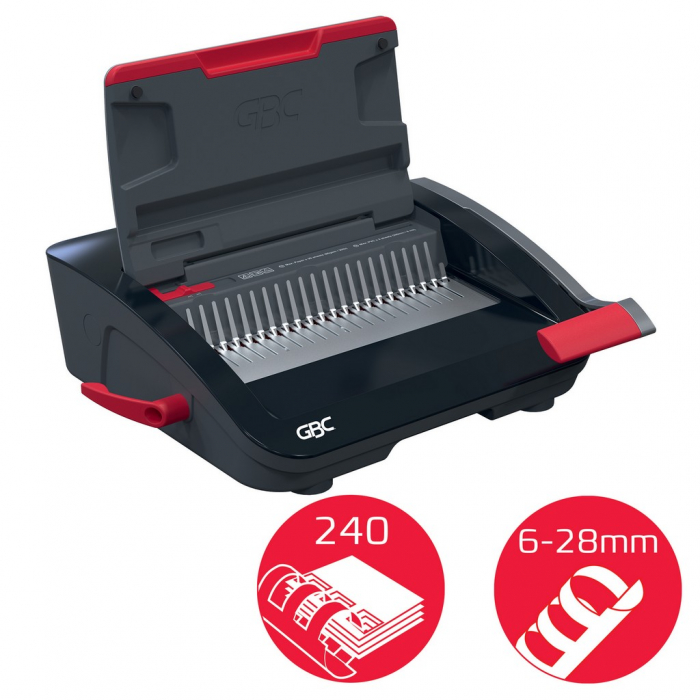 Masina de indosariat GBC CombBind CB20, manuala, cu spire din plastic, A4, 20/240 coli, negru-argintiu [3]