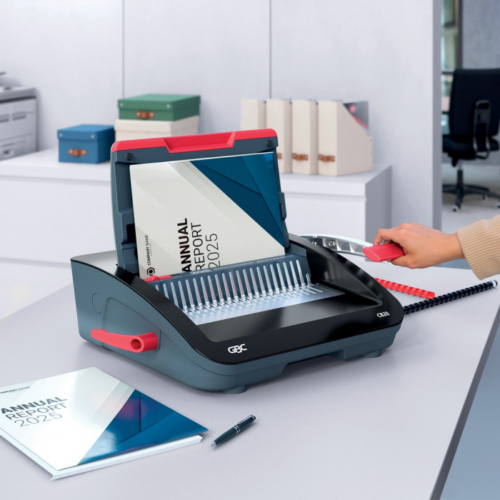 Masina de indosariat GBC CombBind CB20, manuala, cu spire din plastic, A4, 20/240 coli, negru-argintiu [2]