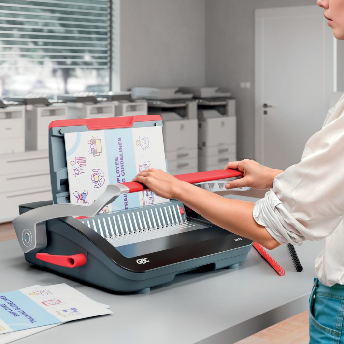 Masina de indosariat GBC CombBind CB25, manuala, cu spire de plastic, A4, 25/390 coli, negru-argintiu [2]