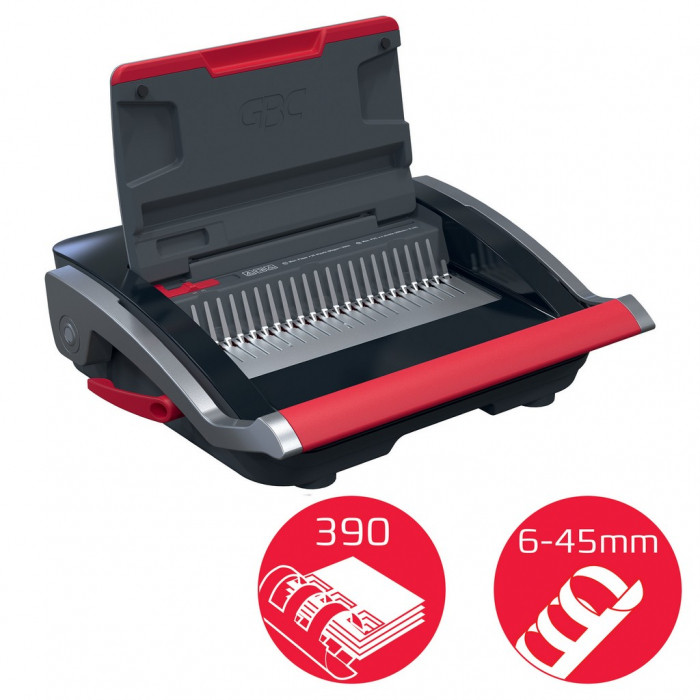 Masina de indosariat GBC CombBind CB25, manuala, cu spire de plastic, A4, 25/390 coli, negru-argintiu [3]
