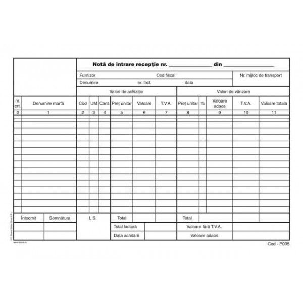 Nota intrare receptie 11 coloane A4, 100 file, print fata [2]