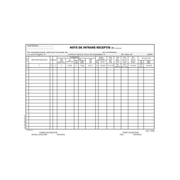 Nota intrare receptie 16 coloane A4, 100 file, print fata [2]