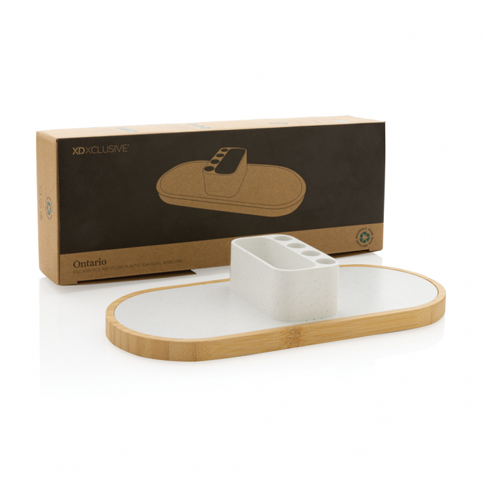 Ontario incarcator wireless dual 10W cu suport din bambus eco si elegant [10]