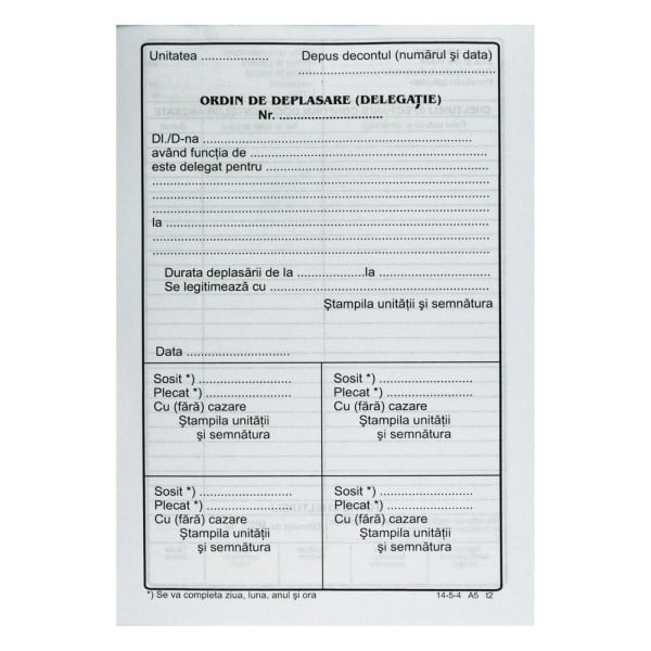 Ordin de deplasare A5, 50 seturi 2 ex, autocopiativ [2]