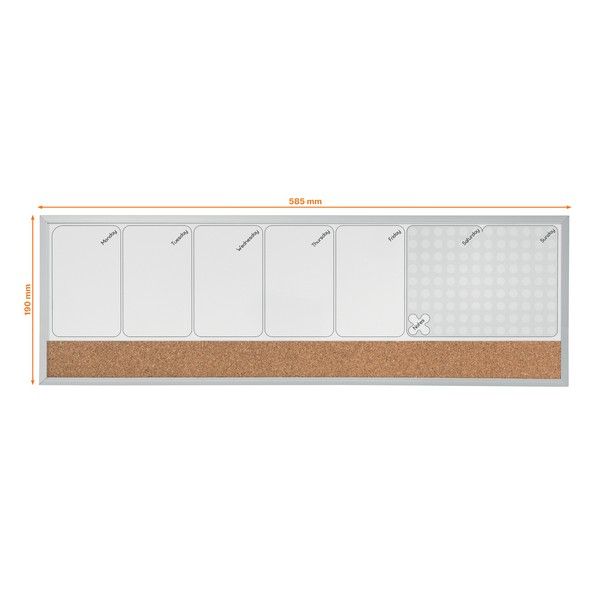 Organizator NOBO Combo, saptamanal, magnetic si pluta, 58x19 cm, marker inclus, alb, rama gri [4]