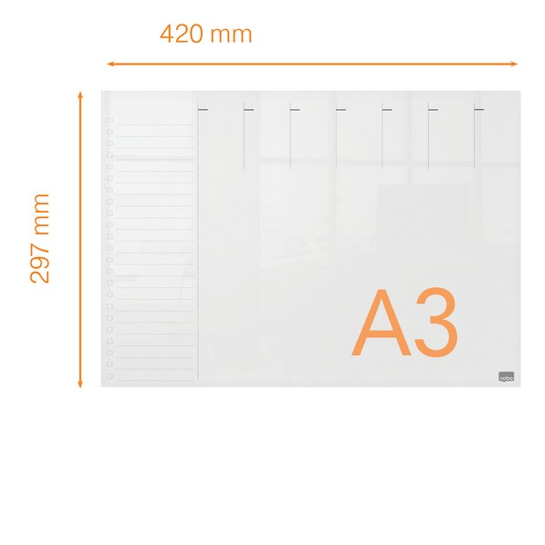 Organizator NOBO, saptamanal, acrylic, pentru birou sau perete,  A3, marker inclus, transparent [3]