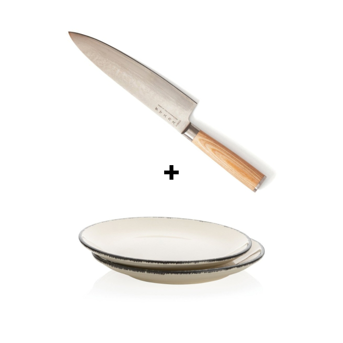 Pachet Cadou Gourmet Chef Cutit bucatar Hattasan Damascus + Set 2 farfurii din ceramica pictata manual [1]