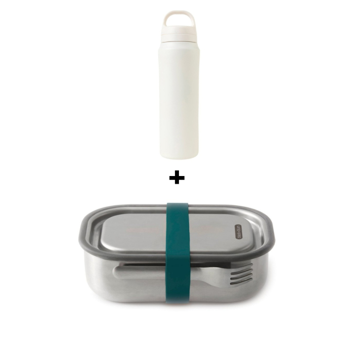 Pachet Cadou Lunch To Go Caserola mare Turcoaz din inox + Sticla termoizolanta Rowan Alba [1]