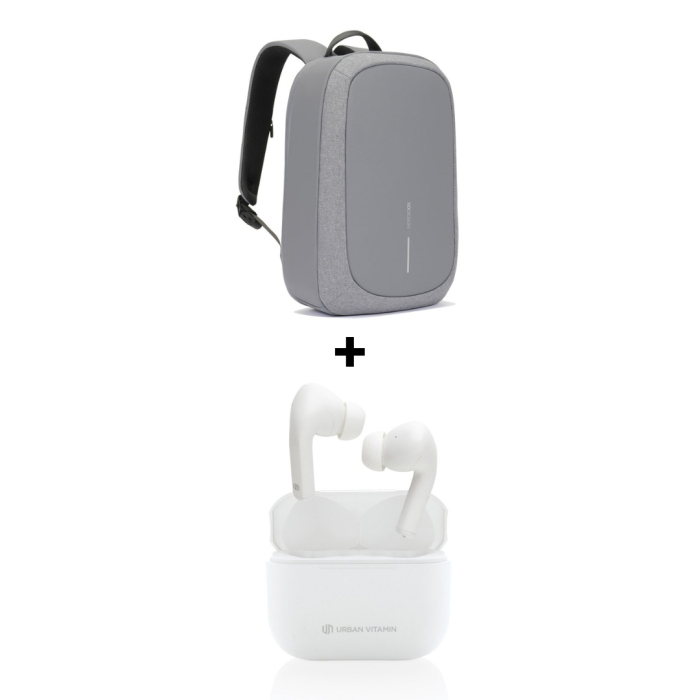 Pachet Cadou Work From Anywhere Rucsac Bobby Gri + Casti Wireless Albe Alamo ANC - XD Design + Urban Vitamin [1]