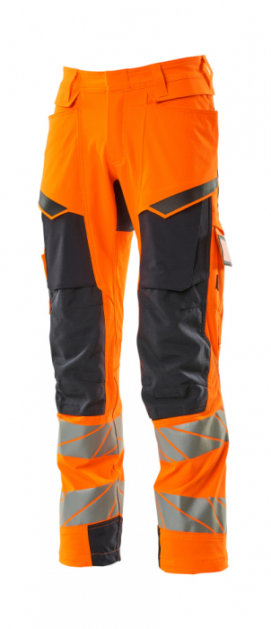 Pantaloni de lucru hi-vis cu benzi reflectorizante si buzunar pentru protectii la genunchi [3]