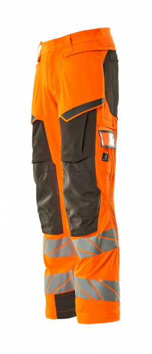 Pantaloni de lucru hi-vis cu benzi reflectorizante si buzunar pentru protectii la genunchi [5]