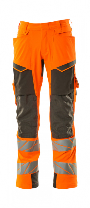 Pantaloni de lucru hi-vis cu benzi reflectorizante si buzunar pentru protectii la genunchi [2]