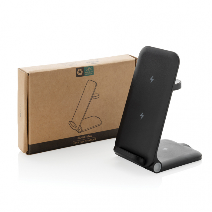 Stand de incarcare wireless 3-in-1 15W Powerpal, ABS reciclat RCS, pliabil [8]