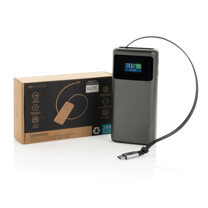 Power bank 10.000mAh 45W USB-C cu cablu retractabil, Quantum RCS [4]