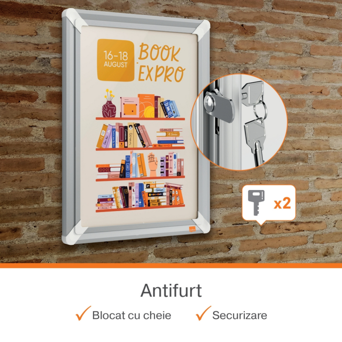 Rama pentru perete NOBO Premium Plus, aluminiu, cu cheie, A3, gri [5]
