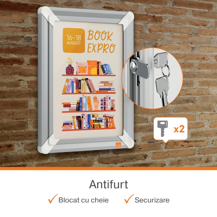 Rama pentru perete NOBO Premium Plus, aluminiu, cu cheie, A4, gri [3]