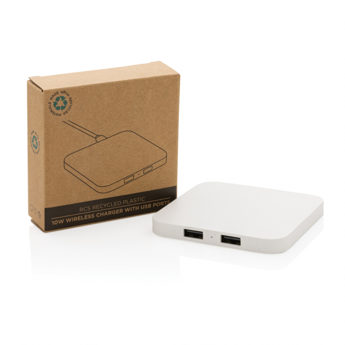 Incarcator wireless 10W cu porturi USB din plastic reciclat RCS [4]