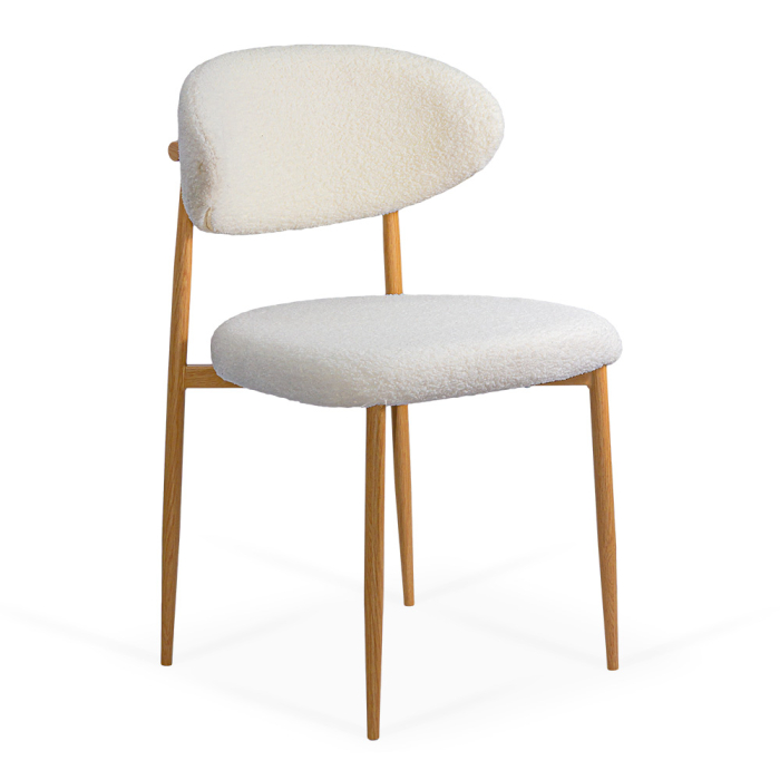 Scaun dining elegant cu tapiterie boucle si cadru metalic aspect lemn [1]