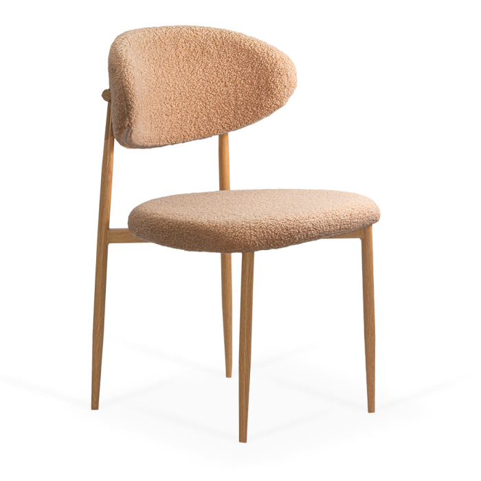 Scaun dining elegant cu tapiterie boucle si cadru metalic aspect lemn [1]