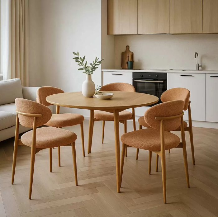 Scaun dining elegant cu tapiterie boucle si cadru metalic aspect lemn [3]