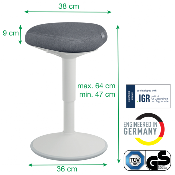 Scaun Ergonomic Leitz Ergo – Pozitie Sezut/In Picioare, Inaltime Reglabila, Gri-Pastel si Gri-Carbune [5]