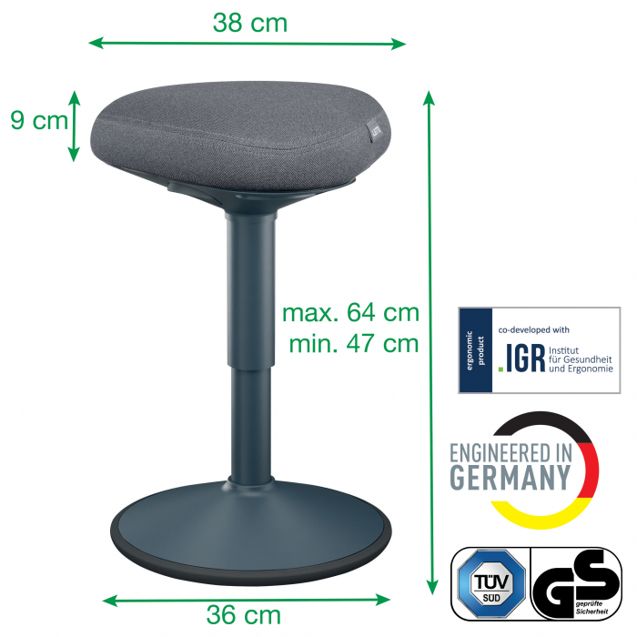 Scaun Ergonomic Leitz Ergo – Pozitie Sezut/In Picioare, Inaltime Reglabila, Gri-Pastel si Gri-Carbune [16]
