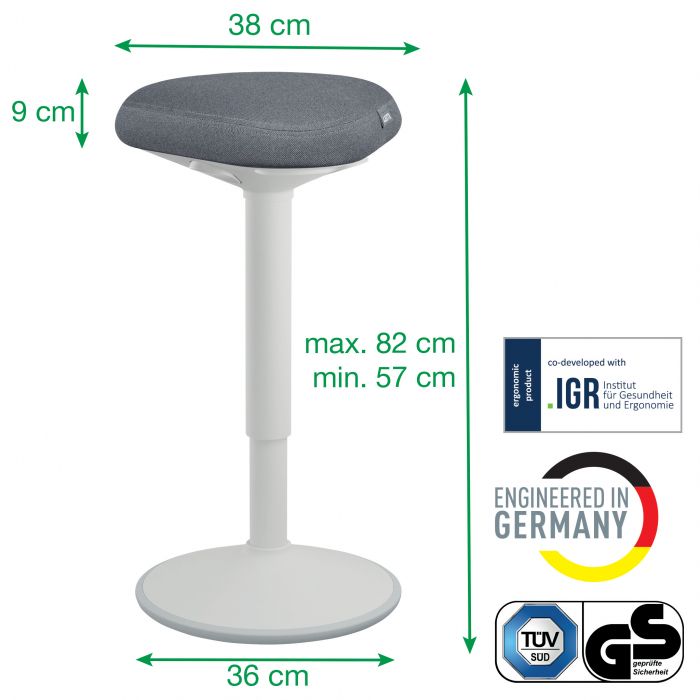 Scaun Ergonomic Leitz Ergo – Pozitie Sezut/In Picioare, Inaltime Reglabila (57-82 cm), Gri-Pastel si Gri-Carbune [5]