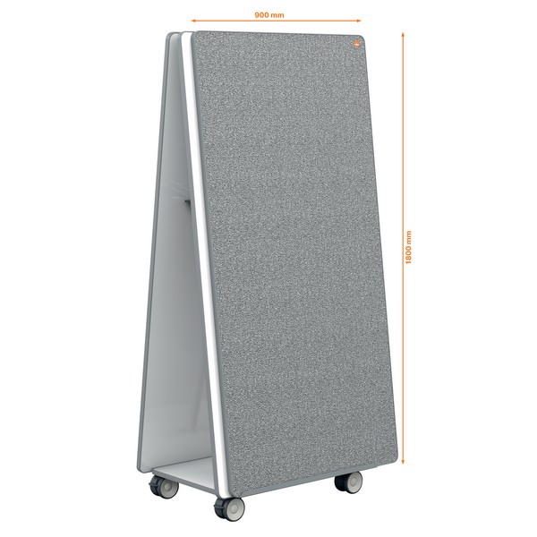 Sistem mobil NOBO Move & Meet, 180x90 cm, include 4 table magnetice cu rame gri, 2 tavite detasabile si kit accesorii, alb-gri [3]