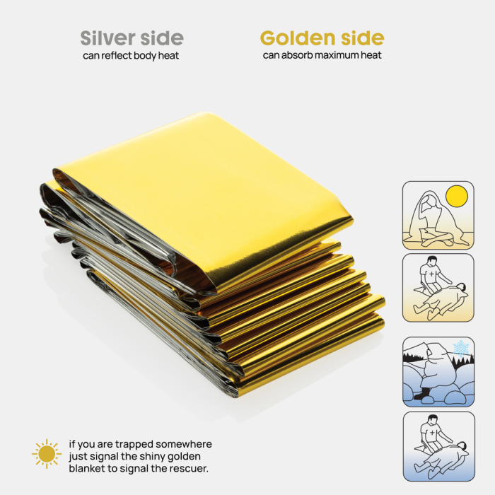 Folie de supravietuire reutilizabila Solra, Mylar PET, husa RPET reciclata RCS, impermeabila [6]