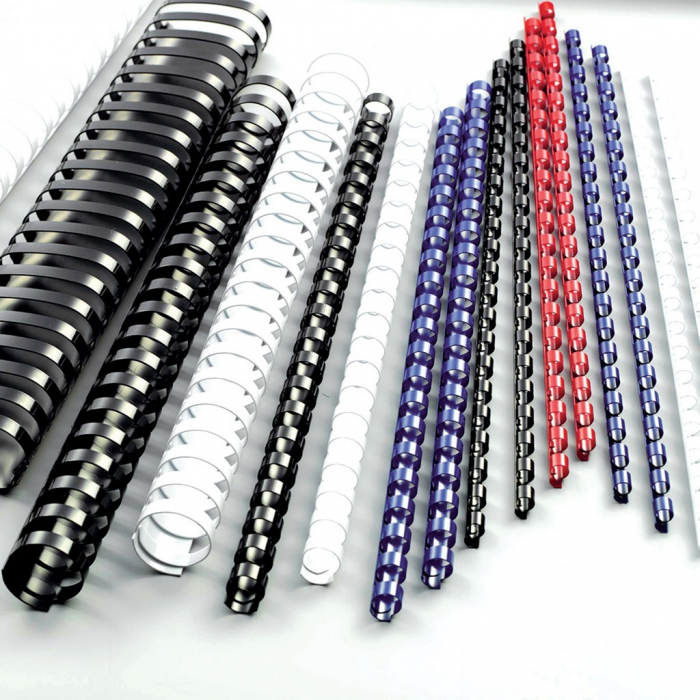 Spira legare documente GBC, plastic, A4, 21 inele, 25 mm, 225 coli, 100 buc/set, negru [1]
