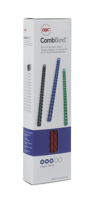 Spira legare documente GBC, plastic, A4, 21 inele, 6 mm, 25 coli, 100 buc/set, negru [1]