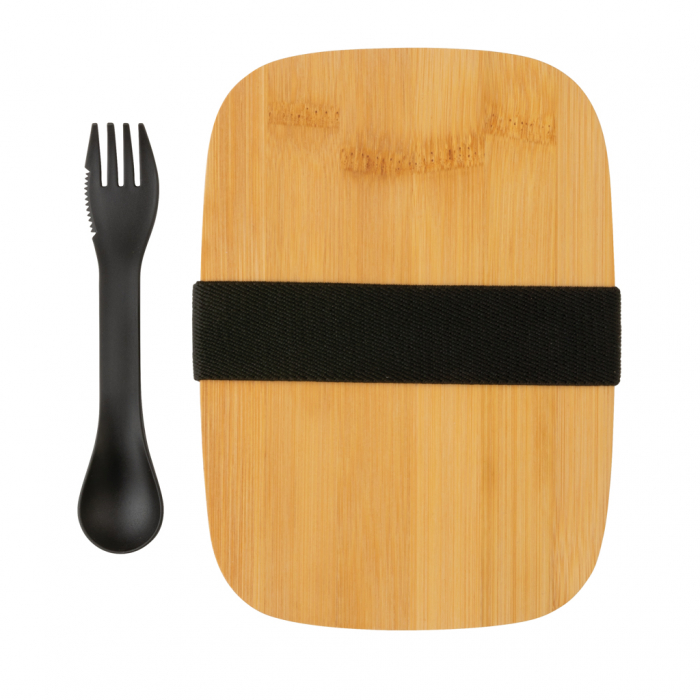 Caserola de pranz din inox, cu capac bambus si spork, 0.9L [6]