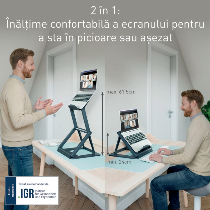 Suport ergonomic Leitz Ergo, pentru laptop, ajustabil, pozitie sezut/ in picioare, gri-carbune [11]