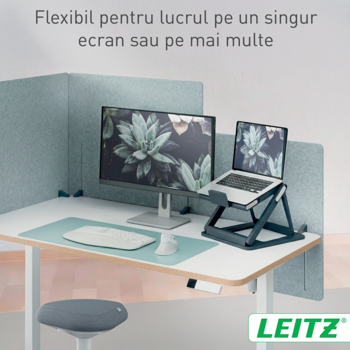 Suport ergonomic Leitz Ergo, pentru laptop, ajustabil, pozitie sezut/ in picioare, gri-carbune [5]
