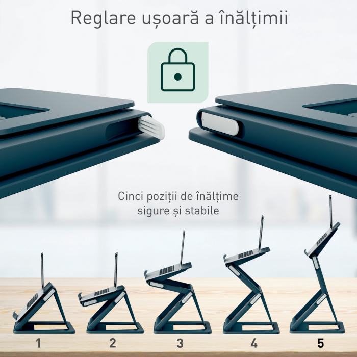 Suport ergonomic Leitz Ergo, pentru laptop, ajustabil, pozitie sezut/ in picioare, gri-carbune [8]