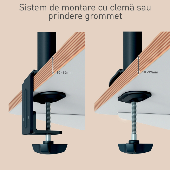 Suport pentru monitor Leitz Ergo, 2 brate ajustabile, cu fixare pe birou, gri-carbune [4]