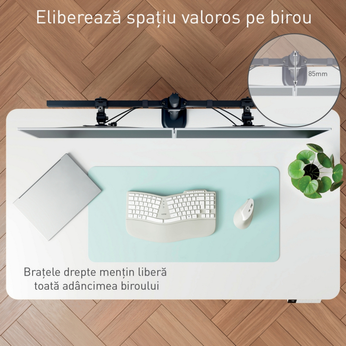 Suport pentru monitor Leitz Ergo, 2 brate ajustabile, cu fixare pe birou, gri-carbune [9]