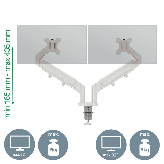 Suport pentru monitor Leitz Ergo, 2 brate ajustabile si extensibile, cu fixare pe birou, gri [3]