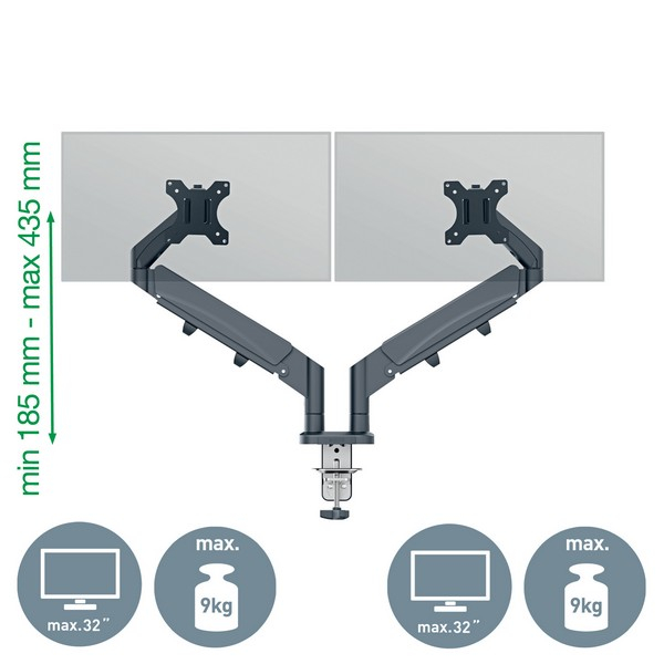 Suport pentru monitor Leitz Ergo, 2 brate ajustabile si extensibile, cu fixare pe birou, gri-carbune [4]