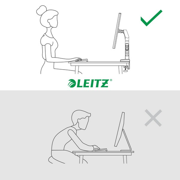 Suport pentru monitor Leitz Ergo, 2 brate ajustabile si extensibile, cu fixare pe birou, gri-carbune [7]