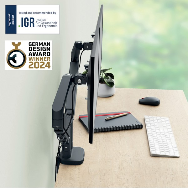Suport pentru monitor Leitz Ergo, 2 brate ajustabile si extensibile, cu fixare pe birou, gri-carbune [2]