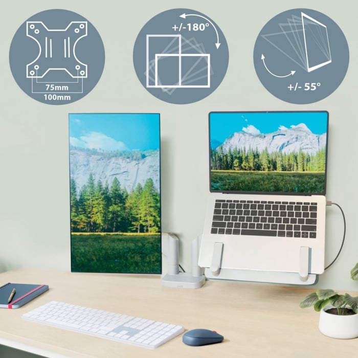Suport pentru monitor Leitz Ergo, 2 brate ajustabile si extensibile, cu fixare pe birou, suport pentru laptop inclus, gri [9]