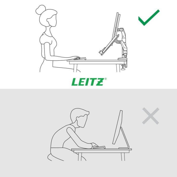 Suport pentru monitor Leitz Ergo, 2 brate ajustabile si extensibile, cu fixare pe birou, suport pentru laptop inclus, gri [10]